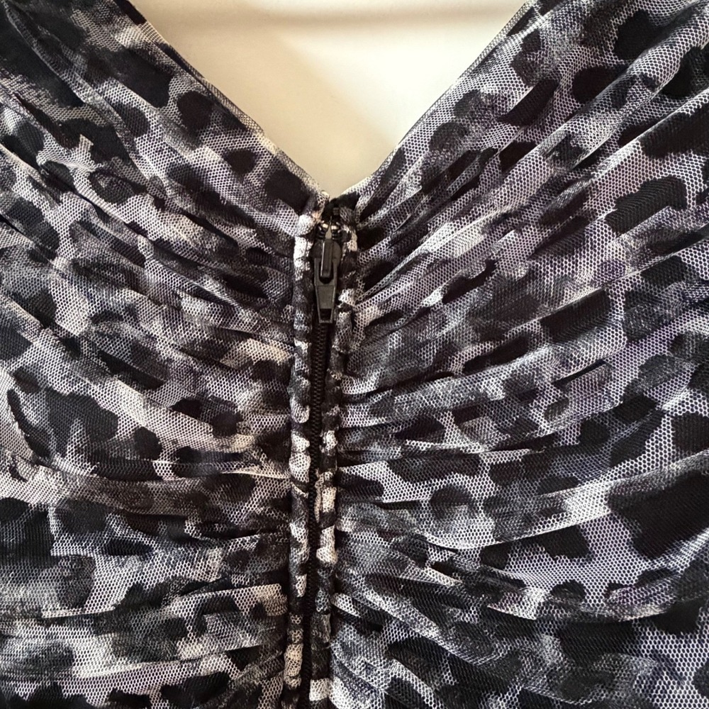Tadashi Shoji Black & White Sheer Leopard Print Ruffle Wrap Blouse - Picture 7 of 12